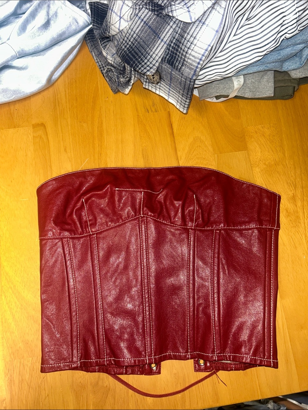 Edikted Strapless Faux Leather Corset Top - Burgundy